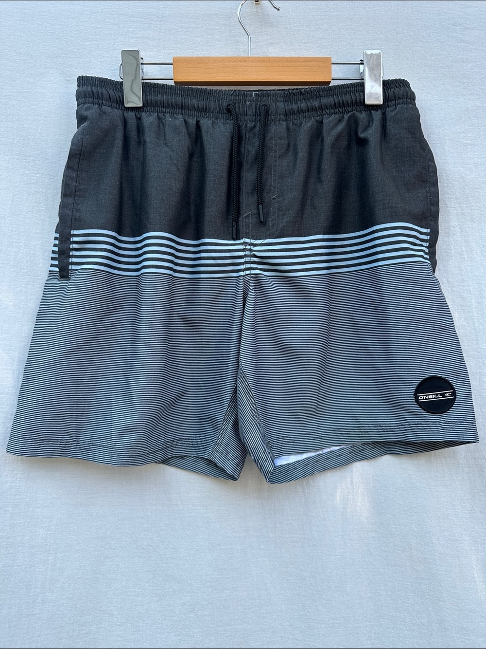 O'Neill Black, white & Gray Striped Swim Trunks